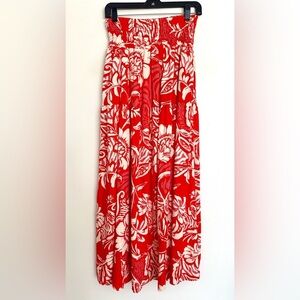 Paper Heart Anthropologie Vibrant Red Floral Women's Maxi Skirt Size Small